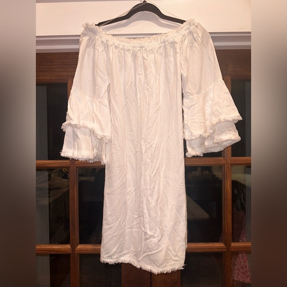 NWT Boston Proper Size‎ XS White Off-Shoulder Dress with Ruffle Sleeves - Picture 3 of 14